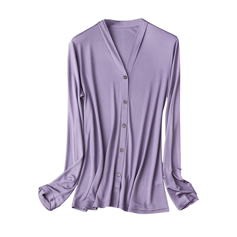 Autumn and Winter New Mulberry Silk V-neck Top Knitted Silk Delicate Fake Open Button Fashion All-match Base Shirt Shirt Autumn and Winter New Mulberry Silk V-neck Top Knitted Silk Delicate Fake Open Button Fashion All-match Base Shirt Shirt