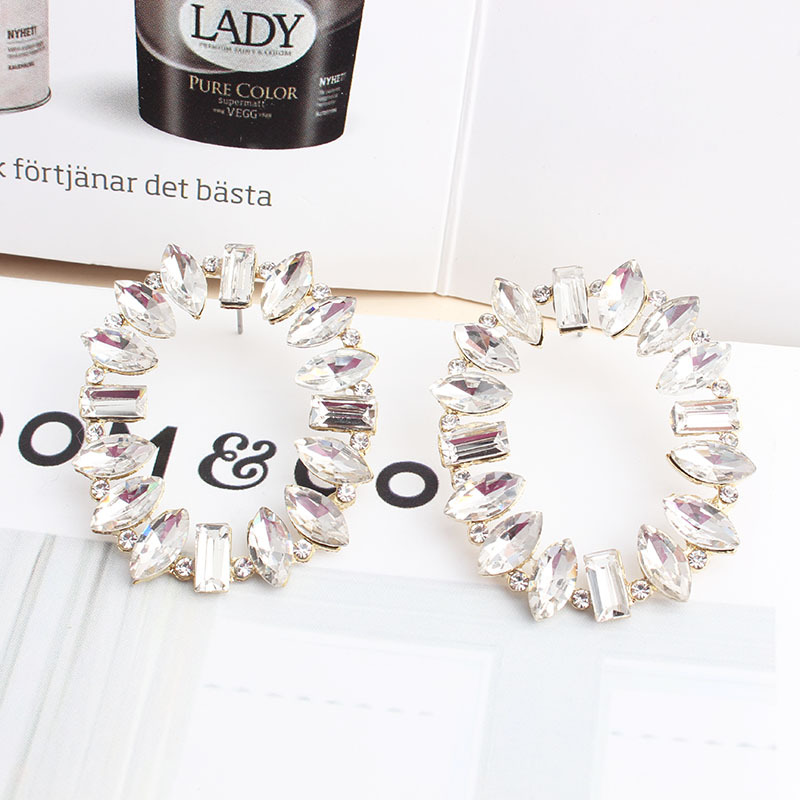 1 Paire Mode Géométrique Incruster Alliage Cristal Strass Boucles D'oreilles display picture 4