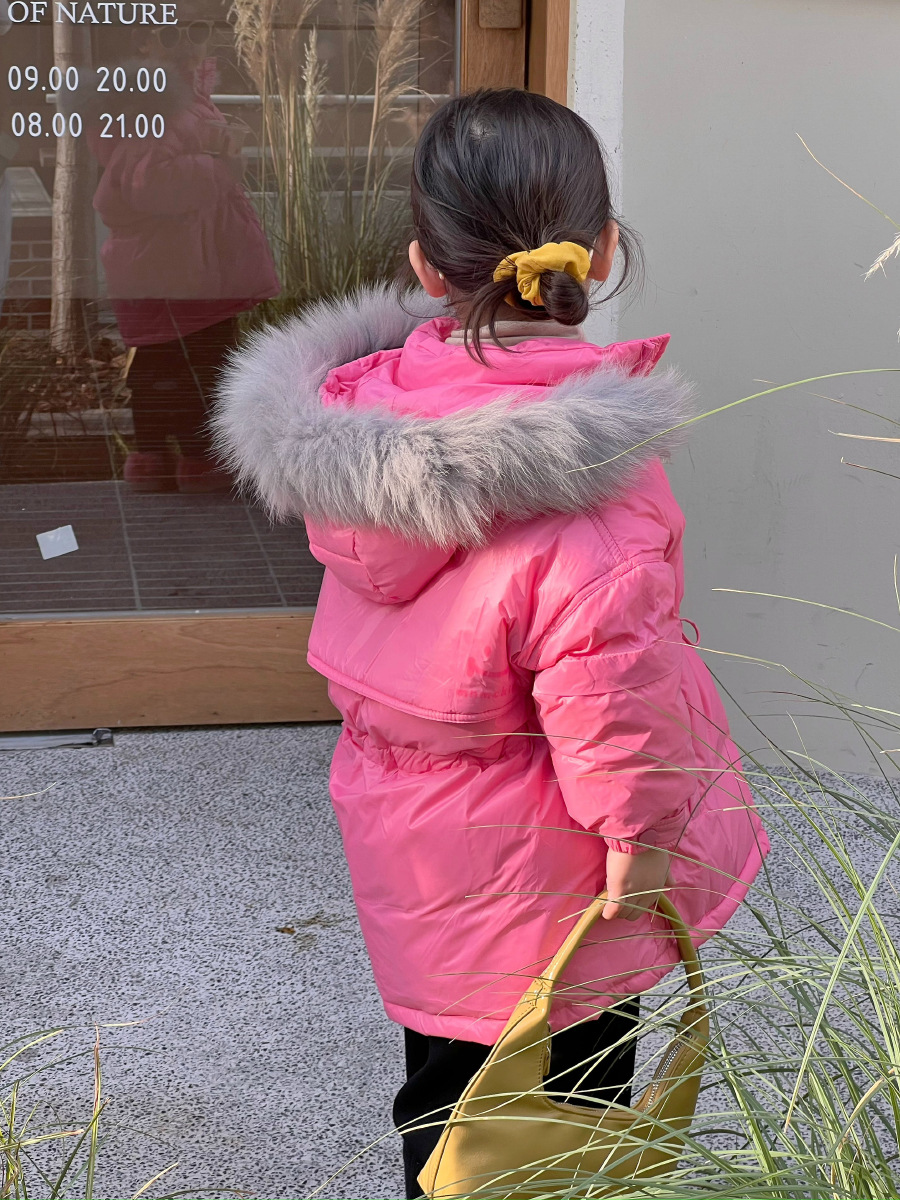 Otoño e invierno engrosada cuello de piel grande chaqueta de invierno ropa para niños chaqueta de plumón de pato blanco de longitud media