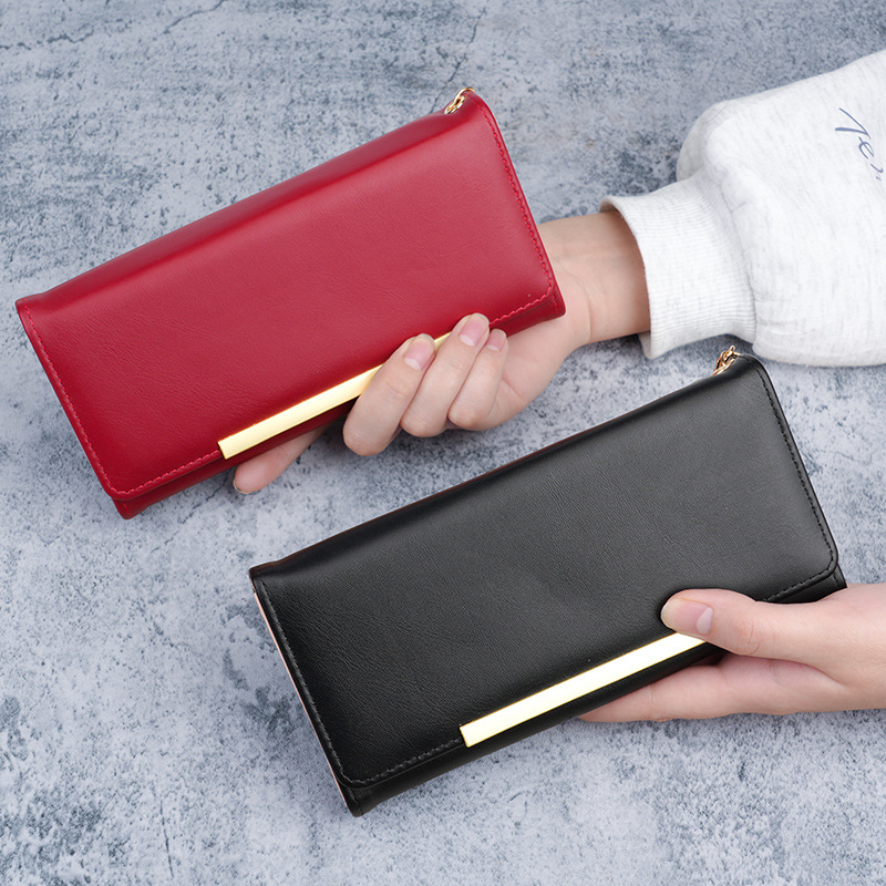 (Cross-border trading), long polyurethane solid color universal wallet, capacious shoulder bag