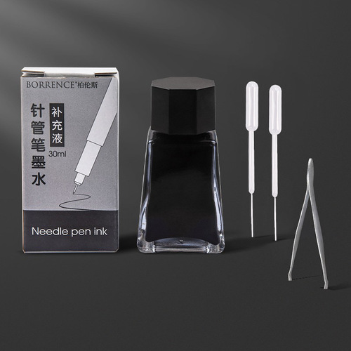Bolens needle pen ink 30ml large capacity black waterproof ink marker pen hook line pen brush refill liquid