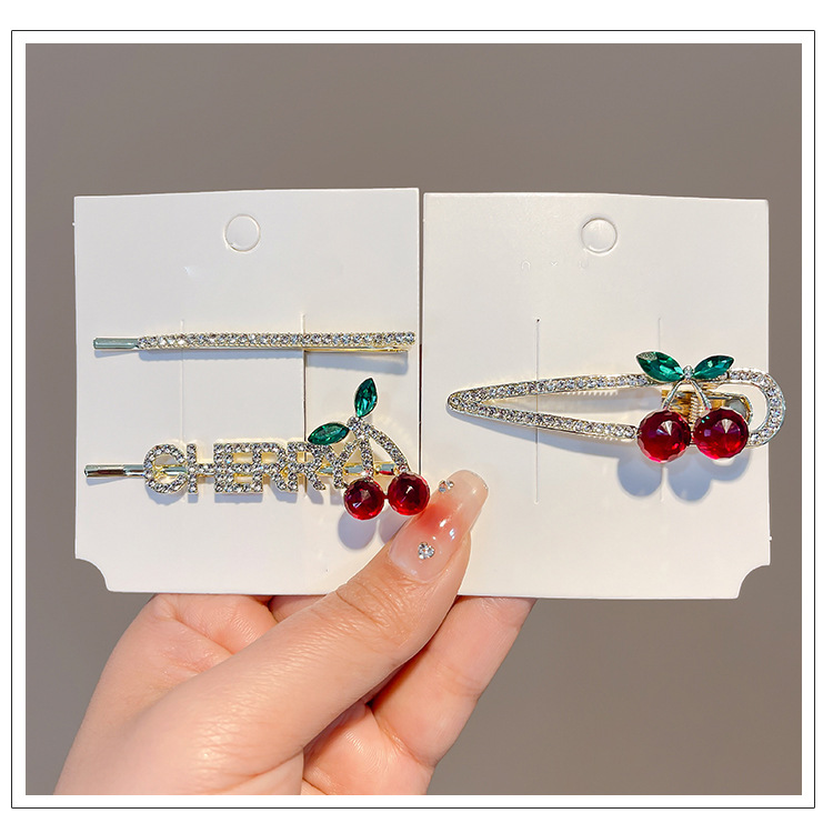 Fashion Inlay Pearl Rhinestone Barrettes Women Bang Clip Cherry Hairpin display picture 2