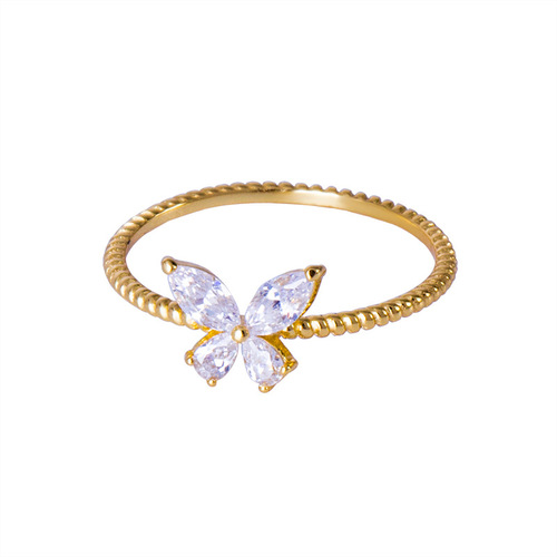 S925 sterling silver plated 14K gold zircon butterfly ring women's niche simple and slender temperament Japanese simple ring ins