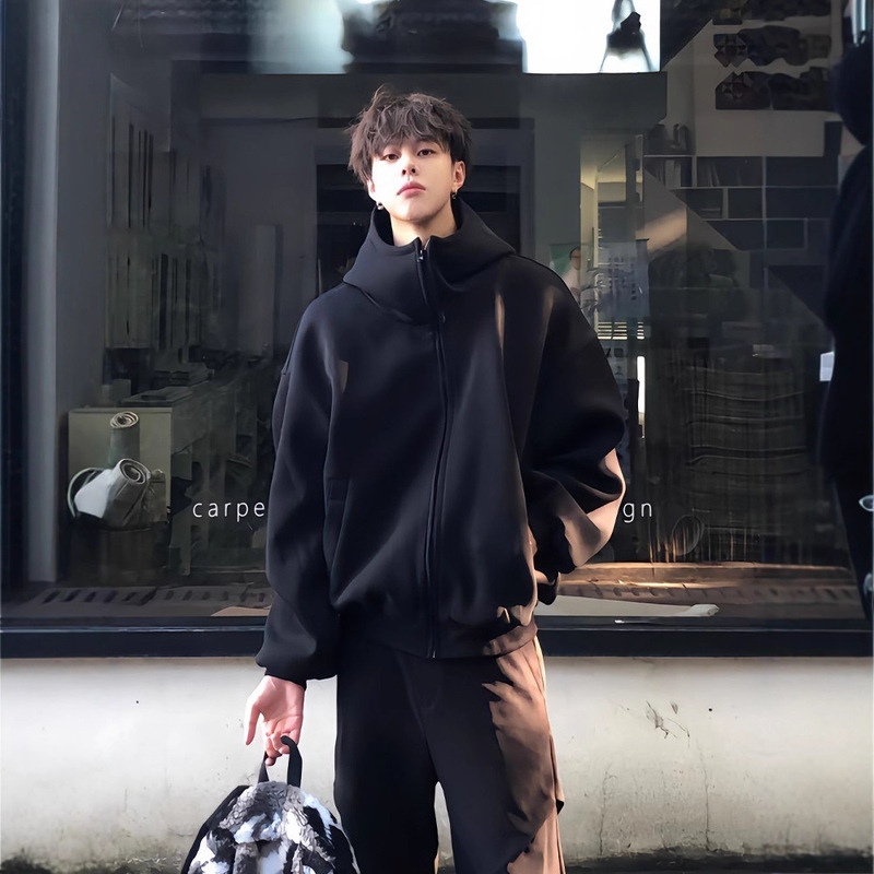 New High-Quality Black Hooded Cardigan Sweatshirt for Men and Women in Autum American Fashion Brand Casual Handsome High Street Jacket for Men