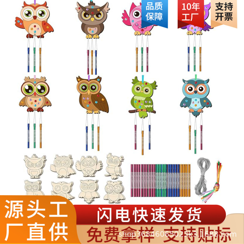 8Pcs Owl's Wind Chime Set DIY Coloring Paint Wooden Crafts Birthday Girl Boy Autumn Crafts