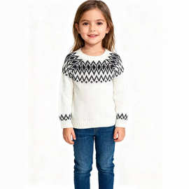 Kids jumper欧美现货儿童提花毛衣棉质圆领针织衫休闲百搭女孩