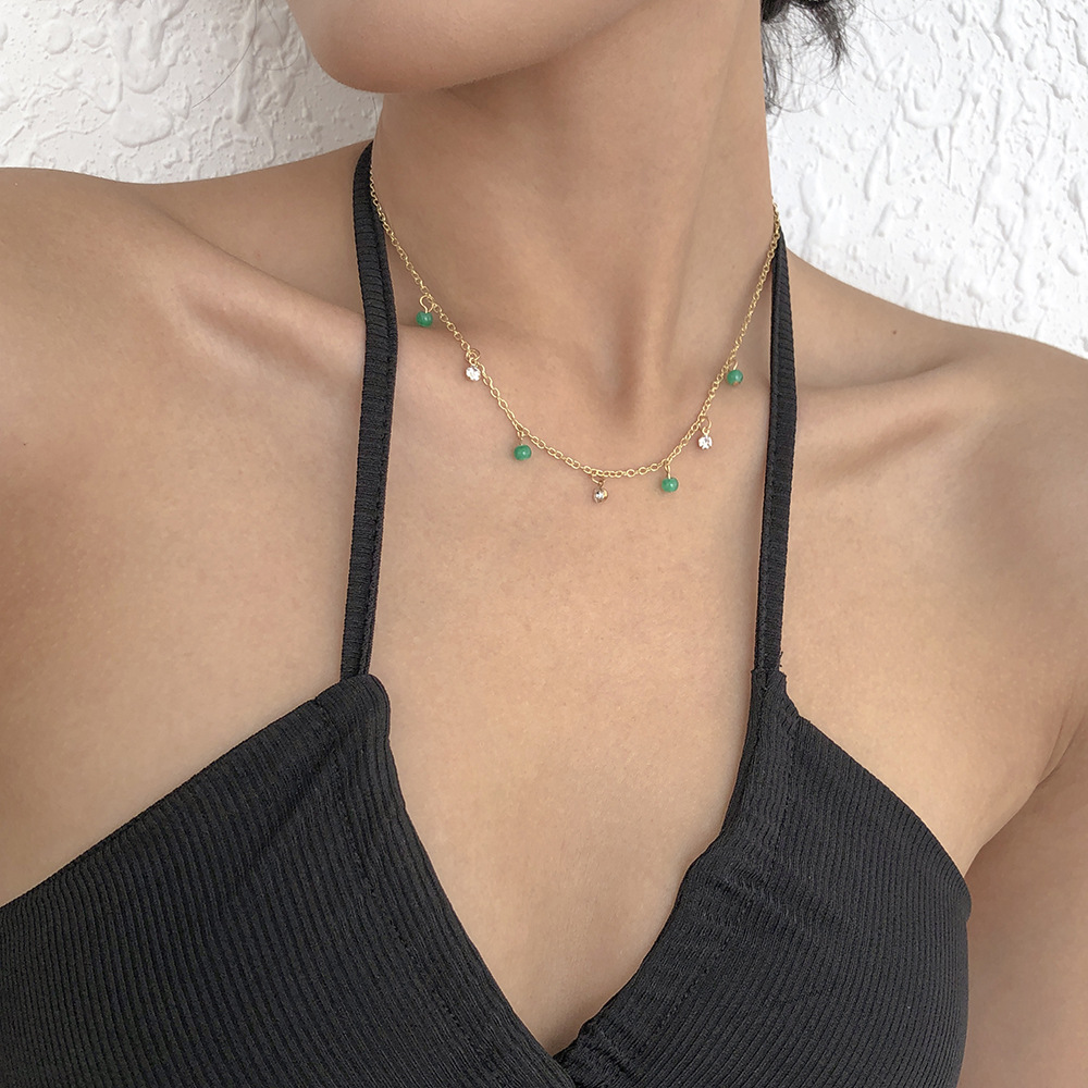 Wholesale Jewelry Thin Chain Emerald Pendant Necklace Nihaojewelry display picture 3