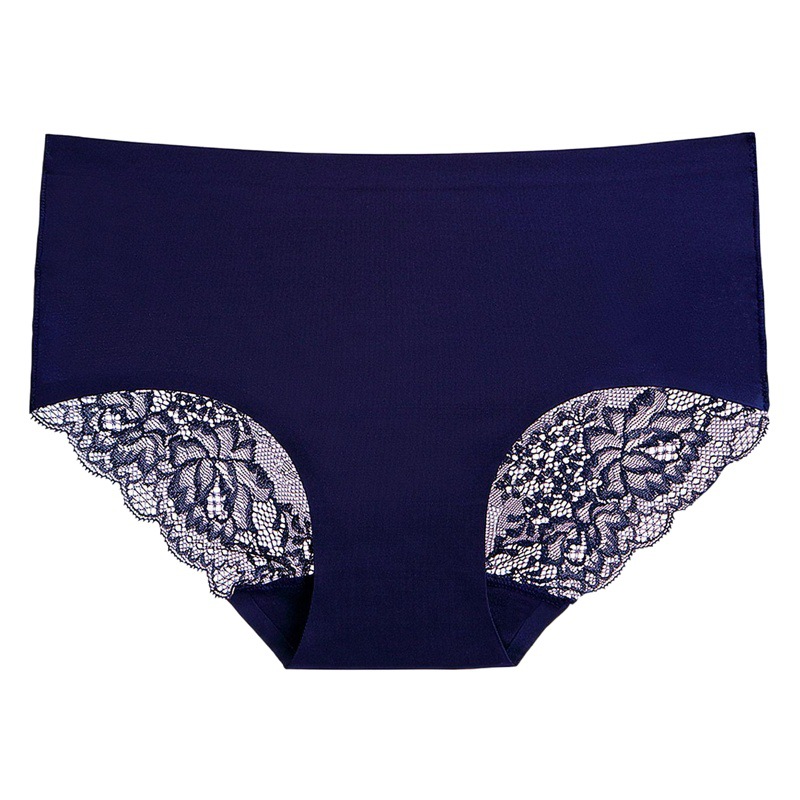 Ropa interior de encaje deseo puro de las mujeres Seda de hielo sin costuras Encaje de lujo antibacteriano europeo y americano sexy calzoncillos de cintura media de comercio exterior