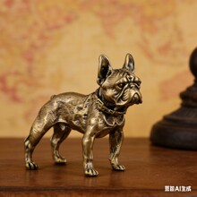 纯黄铜恶霸犬土狗法斗微雕件仿古玩手工摆件办公家居桌面镇宅风水