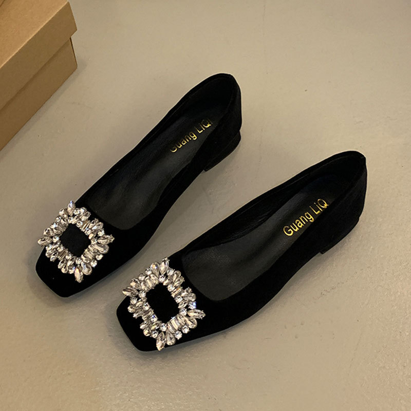 Women's Square Toe Suede Bow Flats