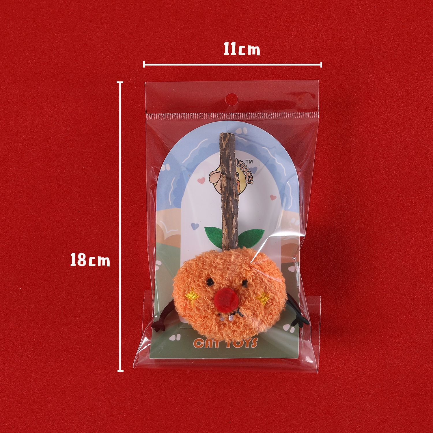 Año Nuevo gato mascota peluche palillos de dientes de madera Tianqian limpieza de dientes aliento fresco naranja fruta naranja juguete