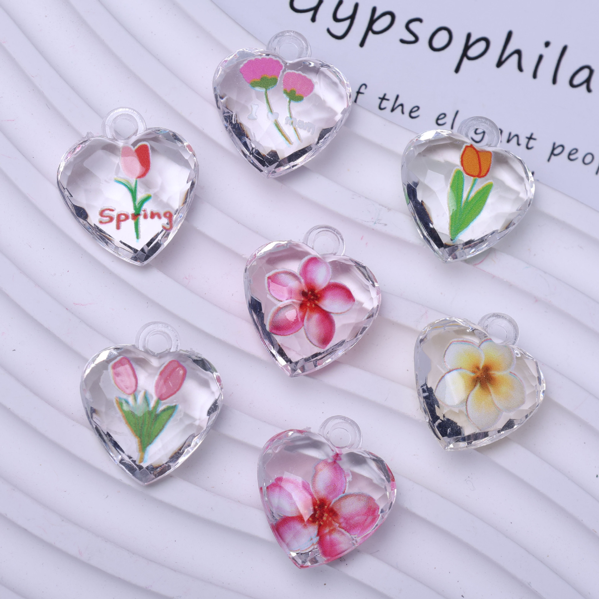 Fresh and Simple Heart-Shaped Printed Pendant DIY Necklace Keychain Pendant Earrings Car Accessory Materials