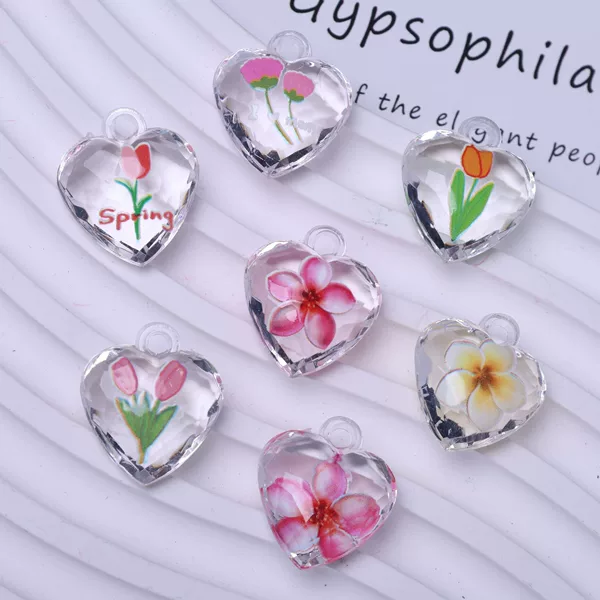 Fresh and Simple Heart-Shaped Printed Pendant DIY Necklace Keychain Pendant Earrings Car Accessory Materials