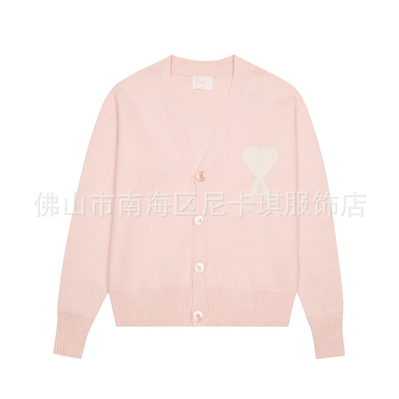 ami ニットカーディガン ビッグラブ 25SS 新作 ハイウェイト シングルブレスト トップ Vネック クロスボーダー ウール セーター ジャケット|undefined