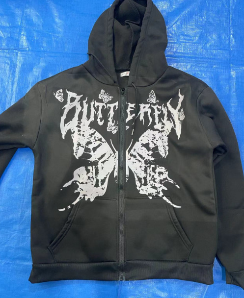 Men's Clothing Trendy Personality Butterfly Print Sweatshirt Men's High Street Fashion Brand Loose Casual Couple Hooded Cardigan_voghion.com