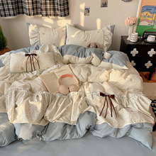 跨境外贸专供A类母婴级云朵棉花边小碎花四件套台湾床包床笠被套