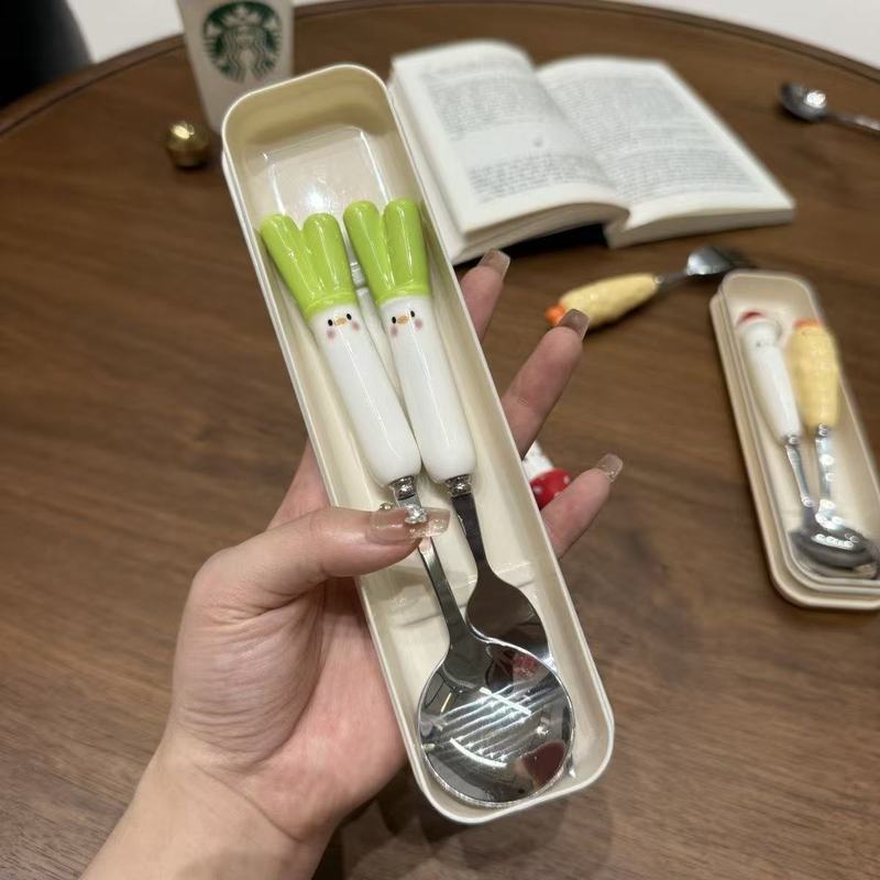 入学新商品学生携帯スプーン箸セットかわいいスプーンスプーンスプーン高颜値スプーンフォーク二合一|undefined