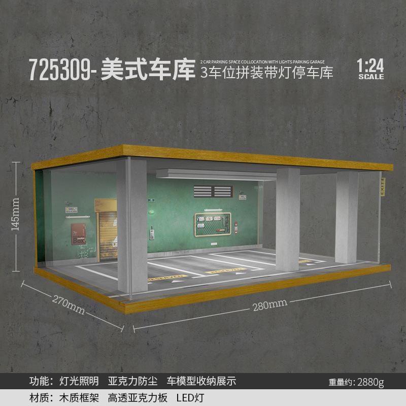Comercio exterior al por mayor transfronterizo 1 24 simulación modelo de coche estacionamiento modelo escena garaje pantalla con decoración ligera