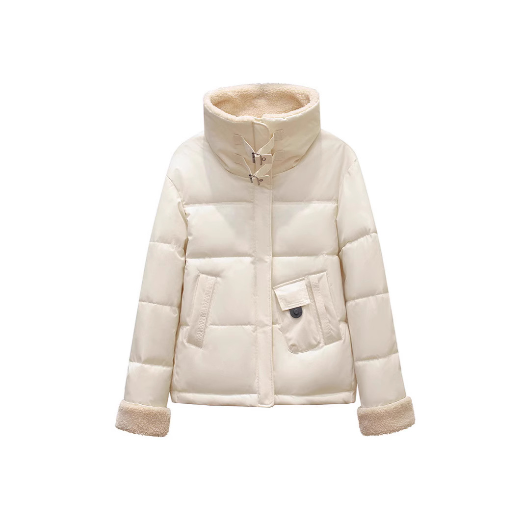 2025 invierno nueva chaqueta de algodón suelta versátil corta abrigo de algodón caliente de moda simple chaqueta de cordero con solapa