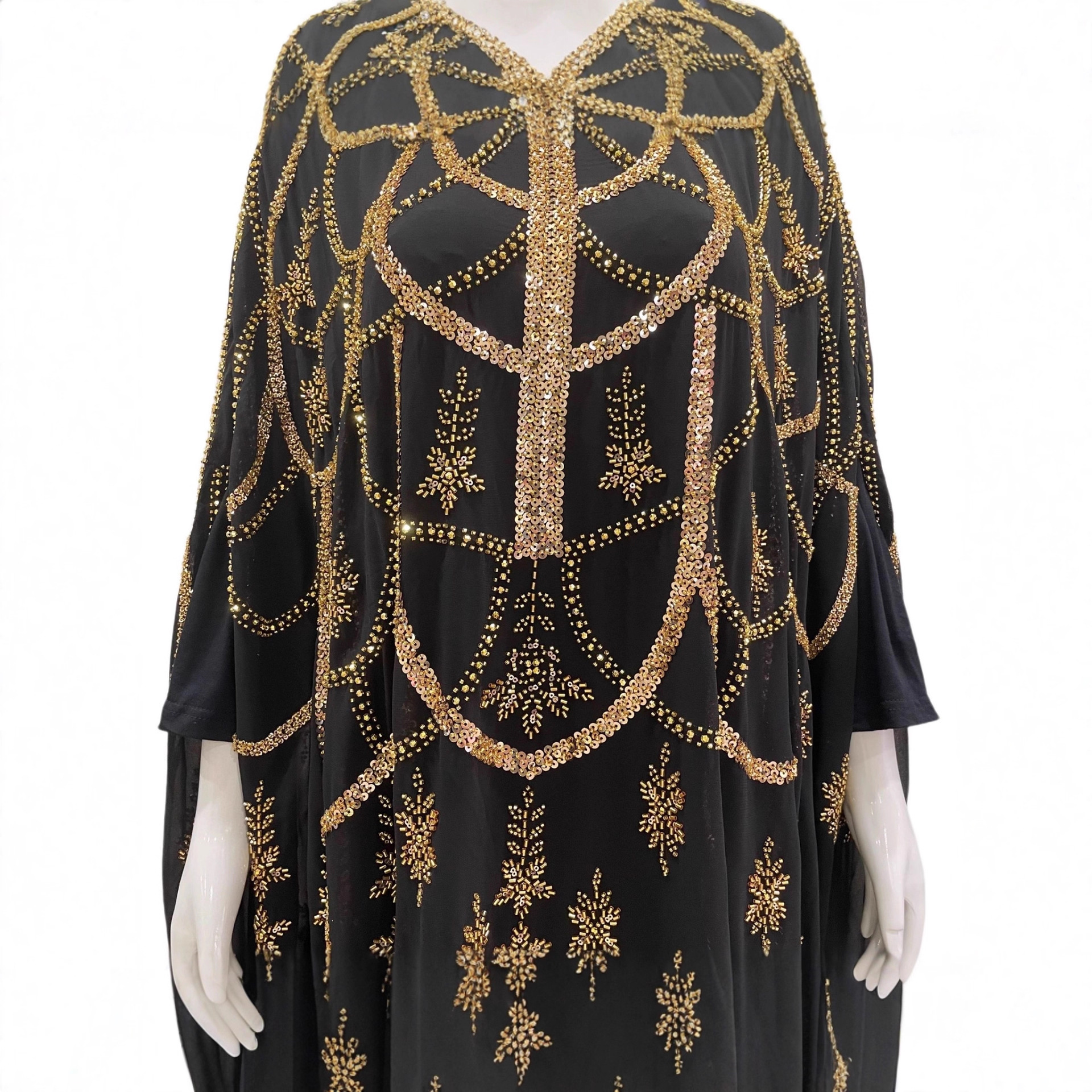Fashionable Dubai Muslim Bat Sleeve Rhinestone Embellished Robe Arab Middle Eastern Abaya Long Dress_ecoleips.com