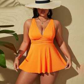 2025年亚马逊纯色无袖分体泳衣女欧美百搭收腰显瘦泳装女运动款