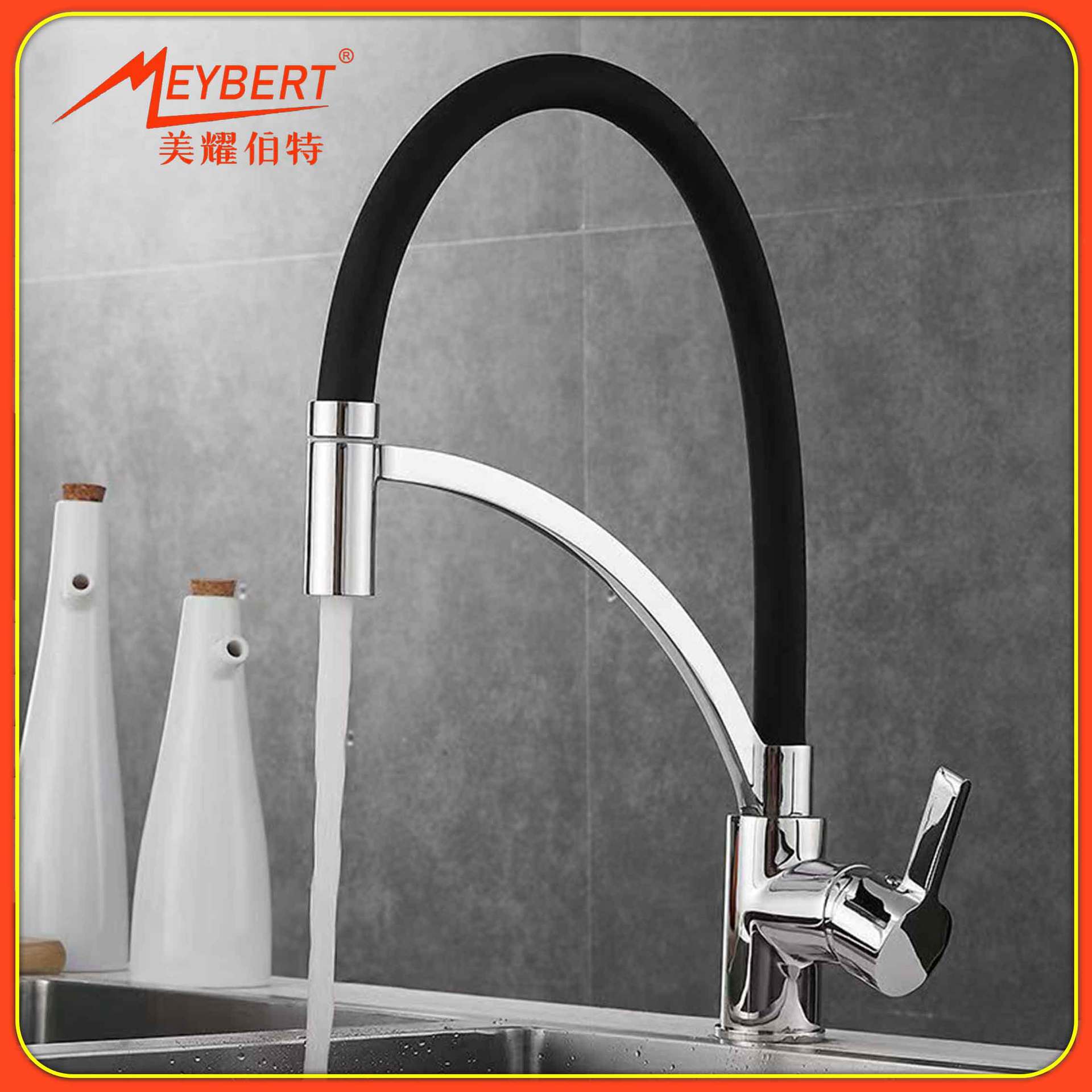 All-copper Kitchen Faucet Black Hot And Cold Pull-out Splash-proof American-style Vegetable Sink Universal Swivel Faucet