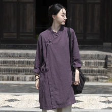 禅意风女装棉衬衫女春秋新款中长款打坐服棉麻新中式上衣女