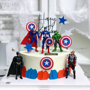 Superhero Slim Version Avengers Cake Decoration Ornaments Captain America Children's Boy Birthday Cake Baking Decoration
