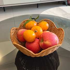 新款花朵果盘仿藤编织水果盘点心篮零食杂物糖果收纳筐干果小吃盘