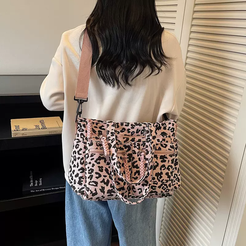 跨境欧美大容量豹纹托特包包女新款休闲复古百搭手提单肩包通勤包