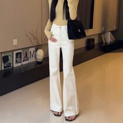 四面弹马蹄裤！2025早秋新款白色牛仔裤不贴腿直筒微喇裤女575