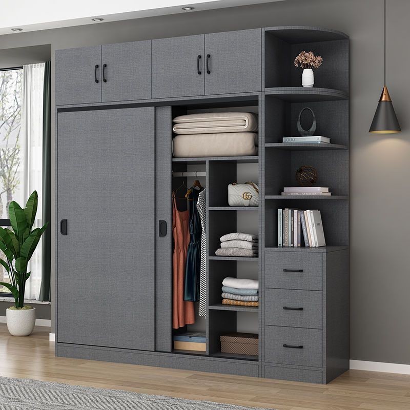 Solid Wood Ecological Board Wardrobe Home Bedroom Assembly Cabinet Rental Room Sliding Door Simple Children's Large Wardrobe