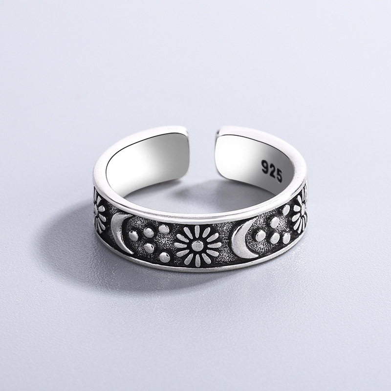 Punk retro apenado flor en forma de serpiente anillo de la estrella personalidad de alto sentido plata tailandesa Hipster anillo de entrega de una sola pieza femenina