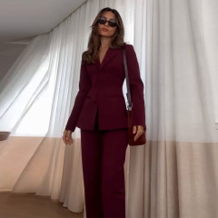 2025年新型欧米アマゾン越境対外貿易婦人服vネック修身ウエストファッションボタン長袖セット