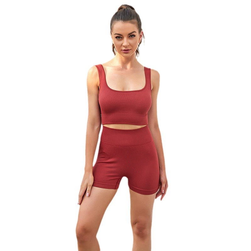 Sports bra, quick dry yoga clothing for gym, shorts, European style, square neckline, beautiful back, with short sleeve