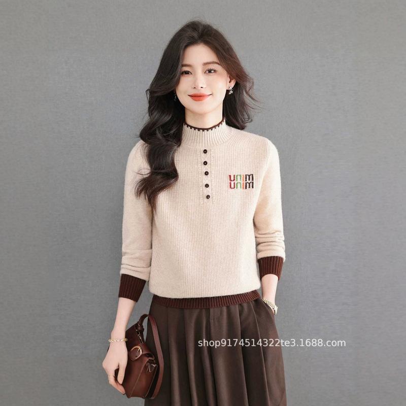 Half-Turtleneck Sweater for Women, 2025 Autumn and Winter New Stylish Versatile Mom Fashion Knit Outerwear Base Shirt