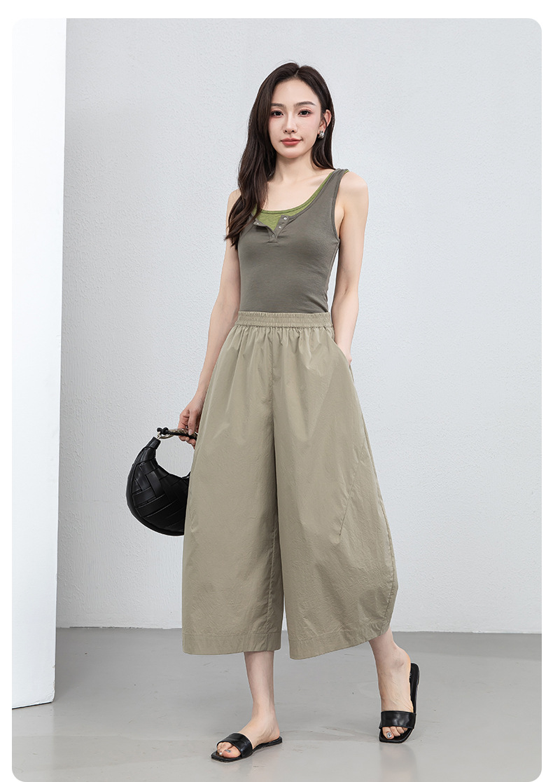 Quần culottes nữ ống rộng cạp thun chống nắng mùa hè dáng suông che mông đùi — màu xanh navy chi tiết 25