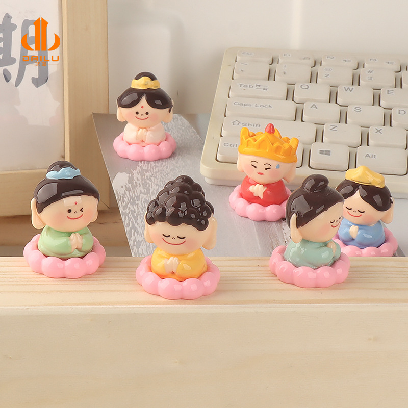 微景观创意可爱坐禅莲花萌佛公仔装饰品配件车载桌面小摆件