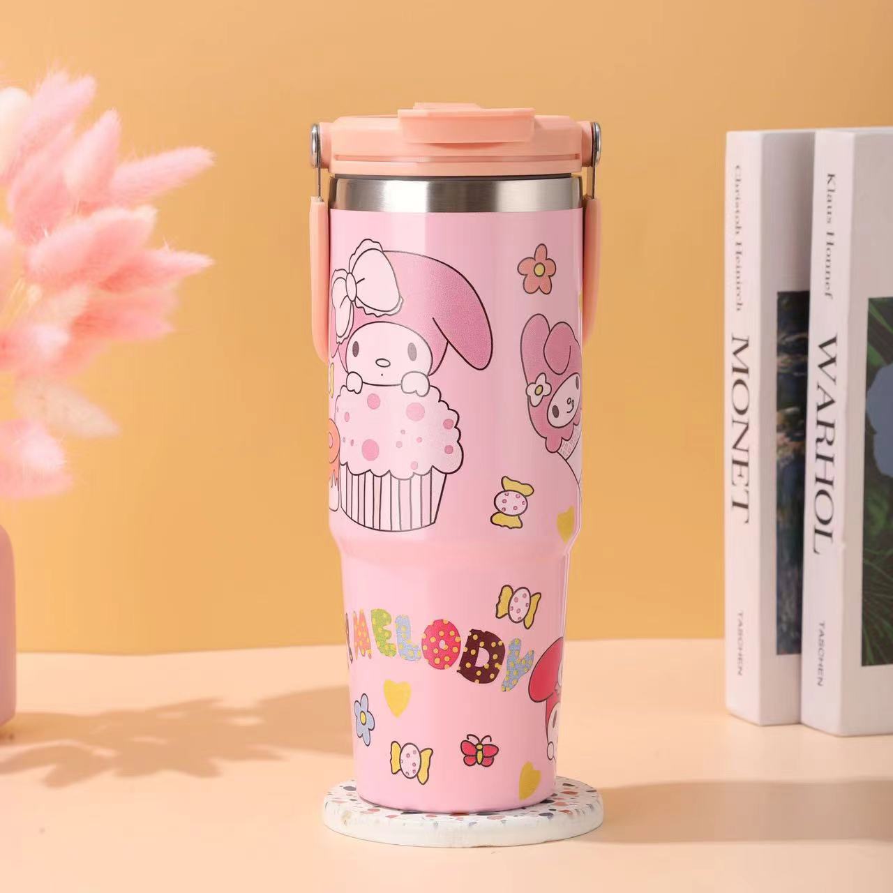 Cross-border 30oz doble boca doble bebida taza de mano patrón de dibujos animados de alto valor 304 taza de acero inoxidable portátil