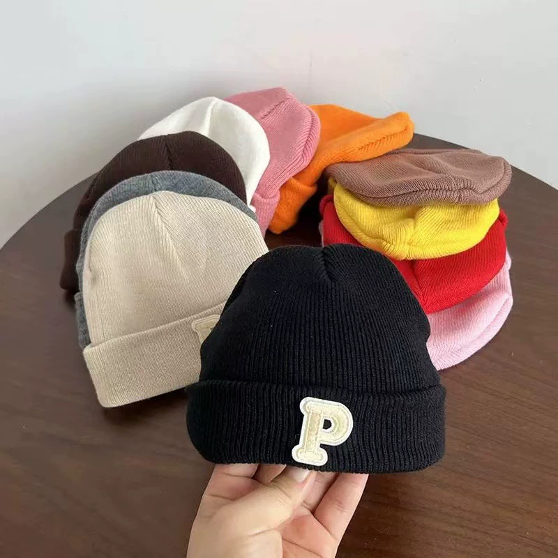 Детские шапки, осенне-зимний стиль, теплые пуловеры, шапки для мальчиков и девочек, корейские двухслойные вязаные шерстяные шапки с надписью для малышей