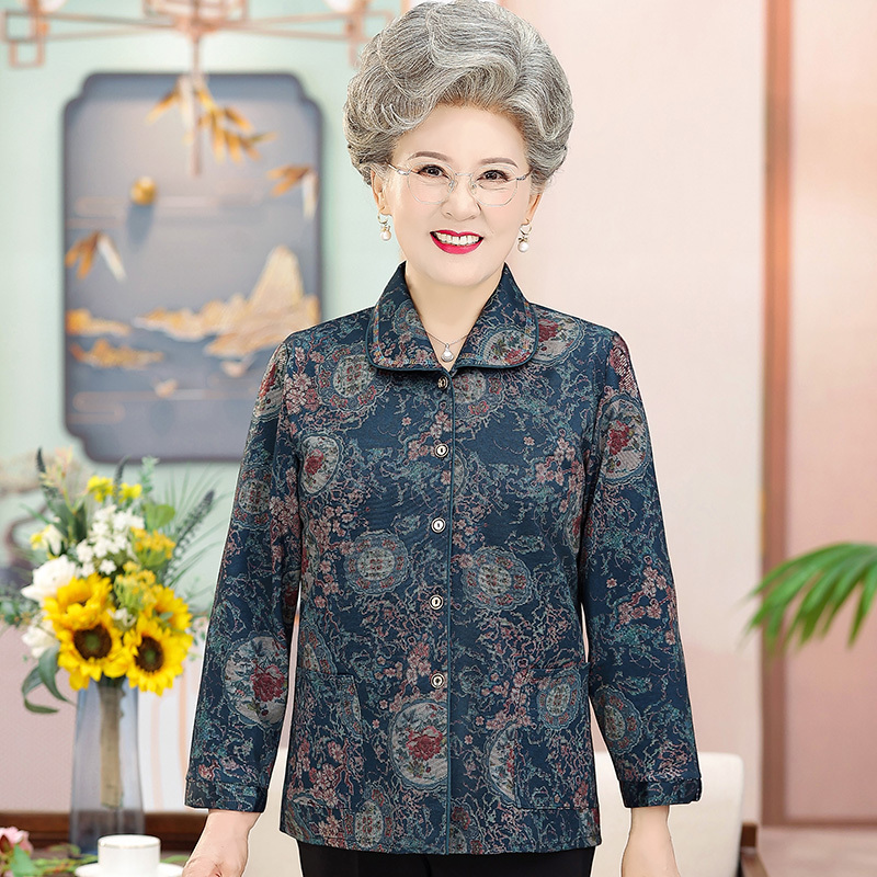奶奶装春秋款长袖衬衫外套老年女装妈妈衬衣大码宽松老人衣服太太|undefined