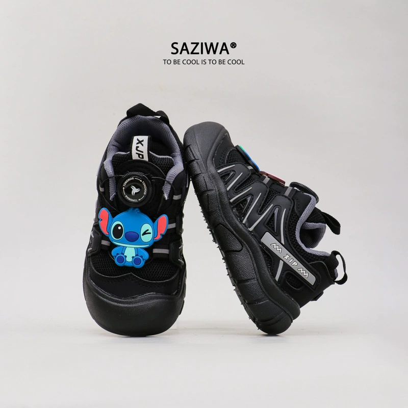 Спортивная обувь для девочек Весна и Осень Стилс пуговицы Бой Пикачу Повседневная обувь Детская одиночная обувь Дикий прилив 2024