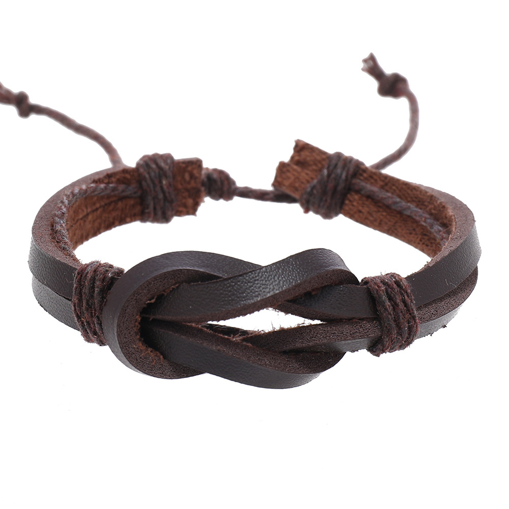 Retro Simple Style Knot Pu Leather Wax Rope Men's Wristband display picture 5