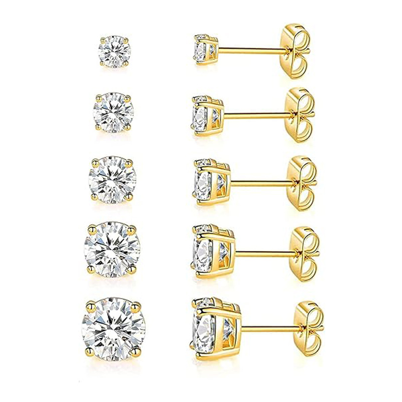 Stainless steel earrings earrings Korean style four-claw inlaid zircon cubic zirconia crystal earrings simple personality