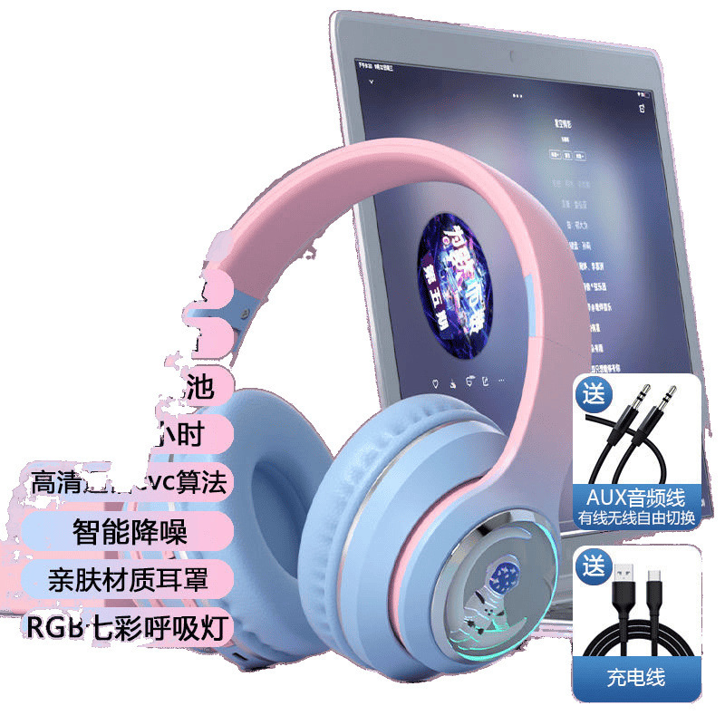 新しいデュアルモードゲーム専用 Bluetooth ヘッドセットヘッドマウント折りたたみ式 e スポーツガールピンク漫画グラデーションカラー|undefined