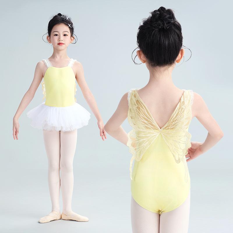 2025 primavera nuevo estilo niña lazo de algodón honda traje de baile de una pieza estilo princesa actuación en el escenario ropa de práctica