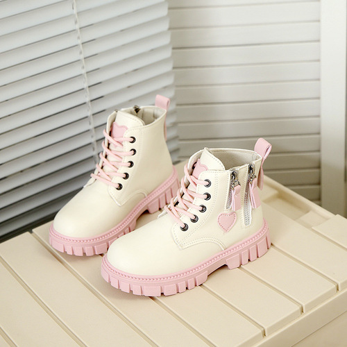 Children's Side Zipper Leather Boots Autumn and Winter New Sweet Martin Boots for Girls Single Boots Soft Bottom Boots for Children 