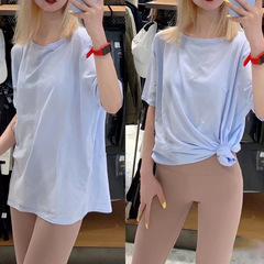 Sunscreen Ice Silk Short-Sleeve Yoga Top for Summer Camping, Slim-Fitting Loose Stretch Quick-Dry Round Neck Soft T-Shirt for Sports and Fitness