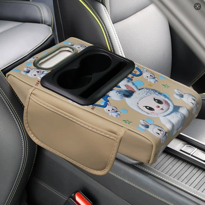 Support Protective Cover Extended and — Armrest box pad - beige-blue-rabbit