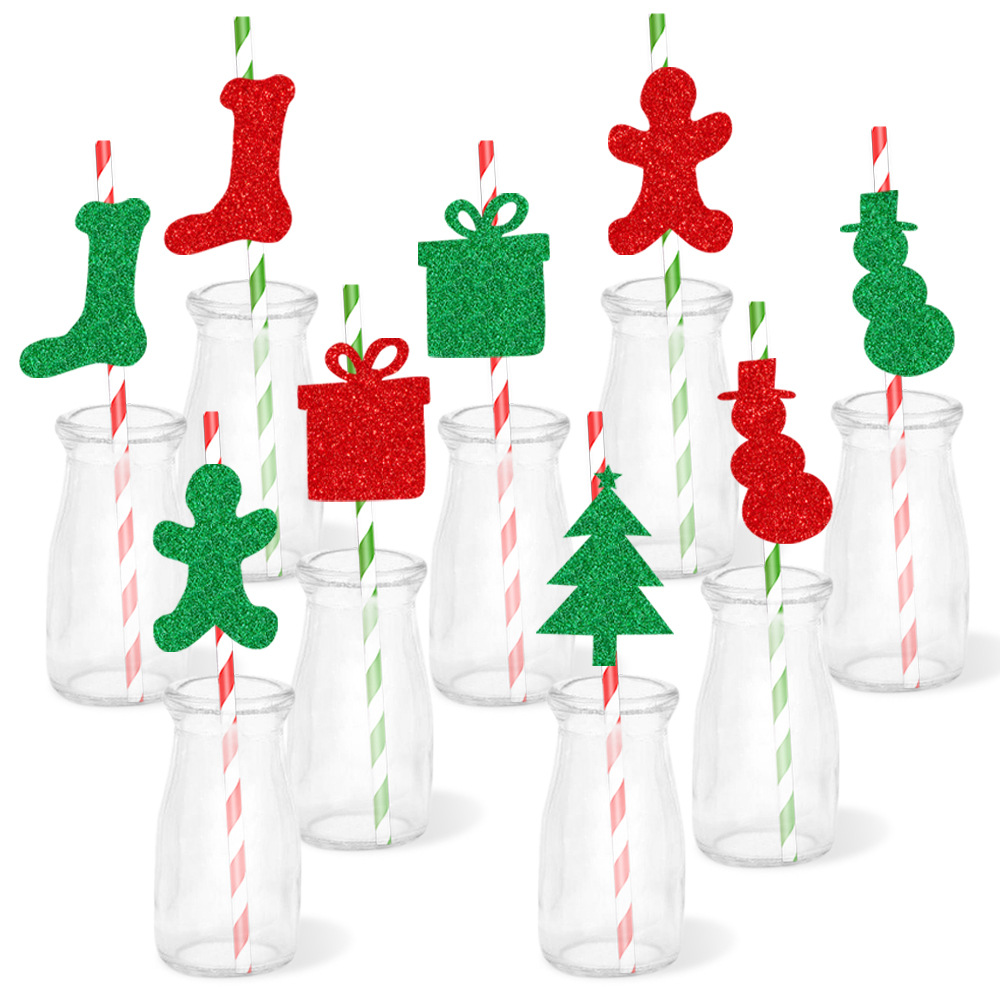Nuevos productos transfronterizos suministros de decoración de Navidad fiesta pajita tarjeta de inserción de pan de jengibre calcetines de hombre pajita decoración de complementos